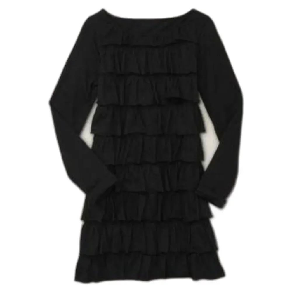 NEW Gap Kids girls Dress 10-12 XL long sleeve black ruffle layered tiered knit